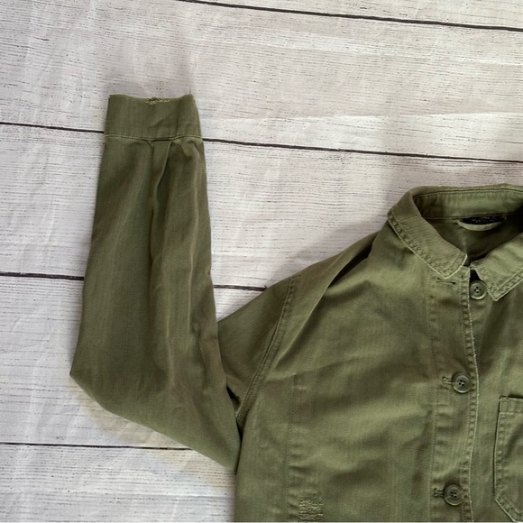 TopShop army green button jacket distressed shacket size 4 small - Picture 5 of 11